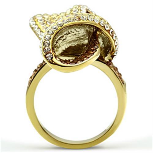 GL307 - IP Gold(Ion Plating) Brass Ring with Top Grade Crystal  in Multi Color-2