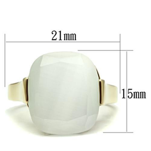 GL309 - IP Gold(Ion Plating) Brass Ring with Synthetic Cat Eye in White-1