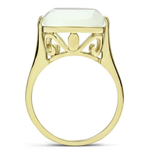 GL309 - IP Gold(Ion Plating) Brass Ring with Synthetic Cat Eye in White-2