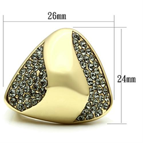 GL311 - IP Gold(Ion Plating) Brass Ring with Top Grade Crystal  in Black Diamond-1