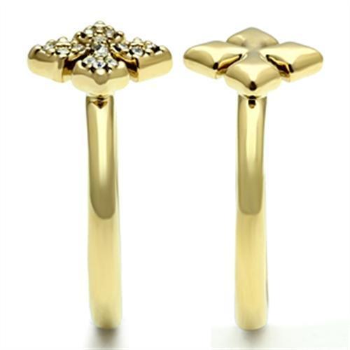 GL319 - IP Gold(Ion Plating) Brass Ring with Top Grade Crystal  in Clear-3