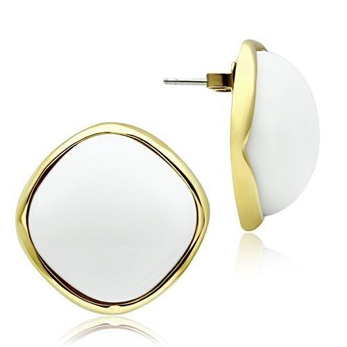 GL338 - IP Gold(Ion Plating) Brass Earrings with Synthetic Synthetic Glass in White-0