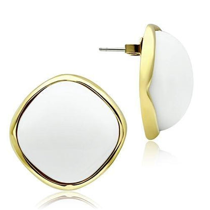 GL338 - IP Gold(Ion Plating) Brass Earrings with Synthetic Synthetic Glass in White-0