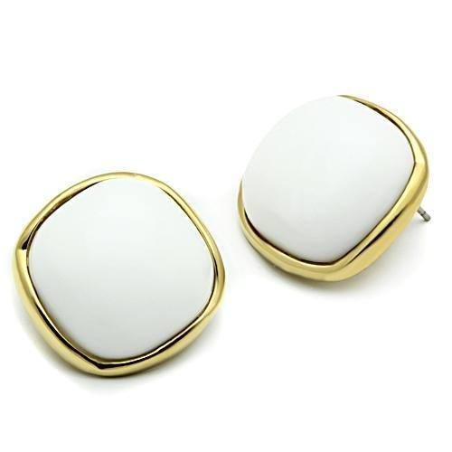 GL338 - IP Gold(Ion Plating) Brass Earrings with Synthetic Synthetic Glass in White-1