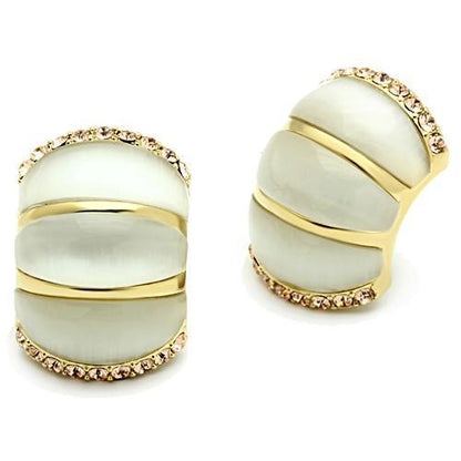 GL339 - IP Gold(Ion Plating) Brass Earrings with Synthetic Cat Eye in White-0