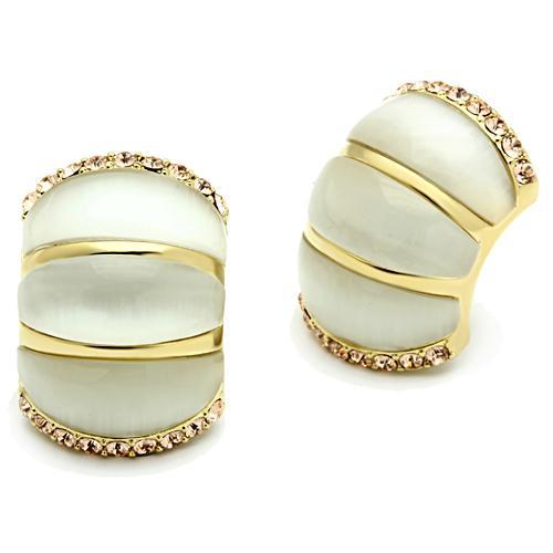 GL339 - IP Gold(Ion Plating) Brass Earrings with Synthetic Cat Eye in White-0