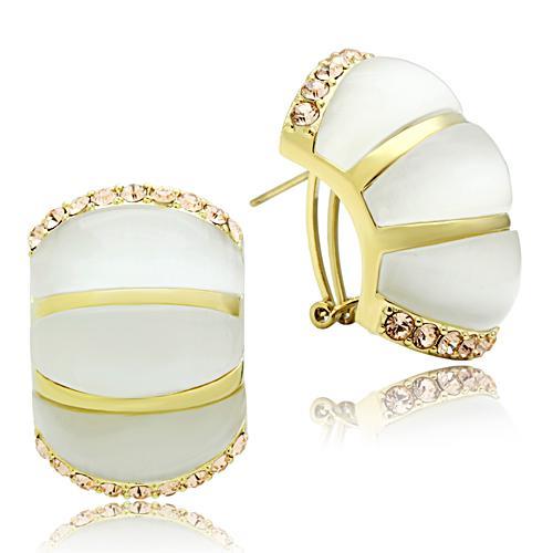 GL339 - IP Gold(Ion Plating) Brass Earrings with Synthetic Cat Eye in White-1