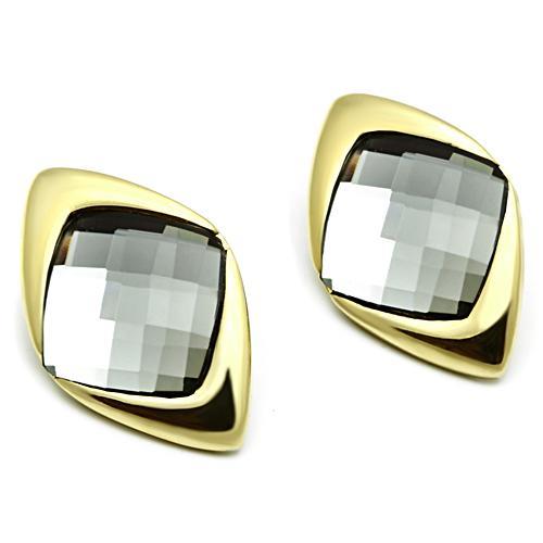 GL341 - IP Gold(Ion Plating) Brass Earrings with Synthetic Synthetic Glass in Black Diamond-1