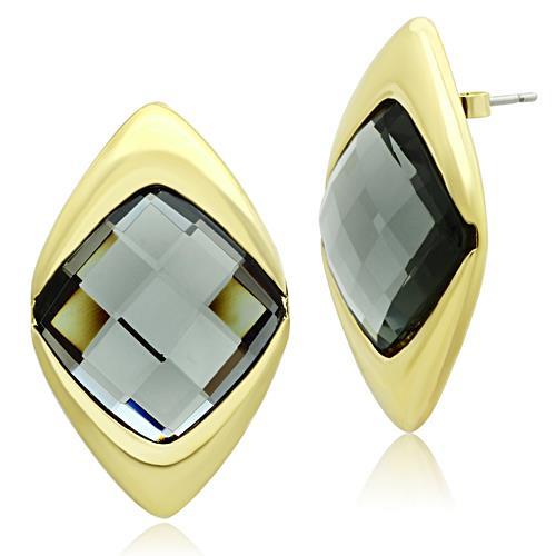 GL341 - IP Gold(Ion Plating) Brass Earrings with Synthetic Synthetic Glass in Black Diamond-0