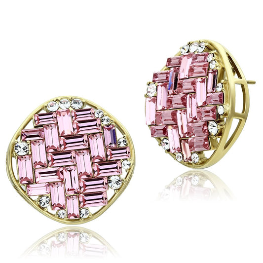 GL348 - IP Gold(Ion Plating) Brass Earrings with Top Grade Crystal  in Rose-0