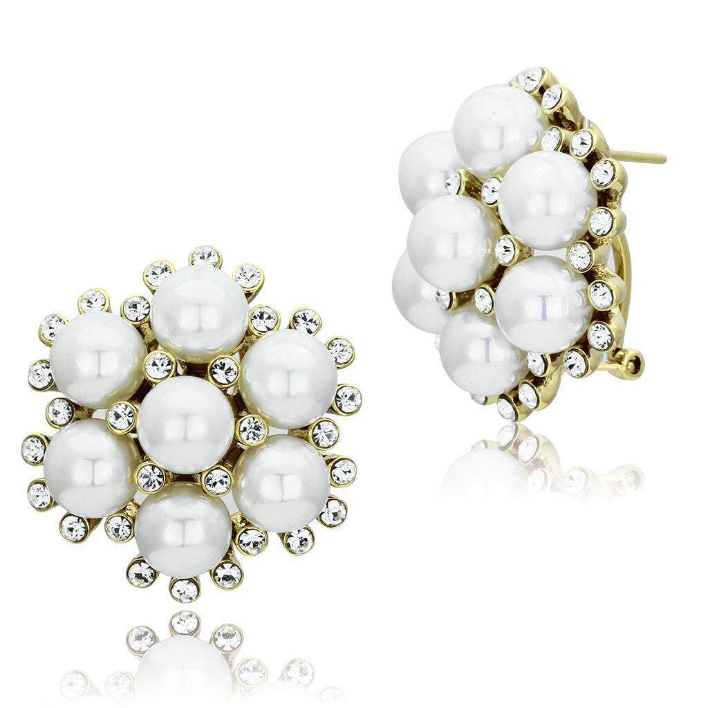GL349 - IP Gold(Ion Plating) Brass Earrings with Synthetic Pearl in White-0