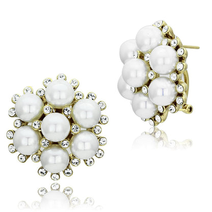 GL349 - IP Gold(Ion Plating) Brass Earrings with Synthetic Pearl in White-0