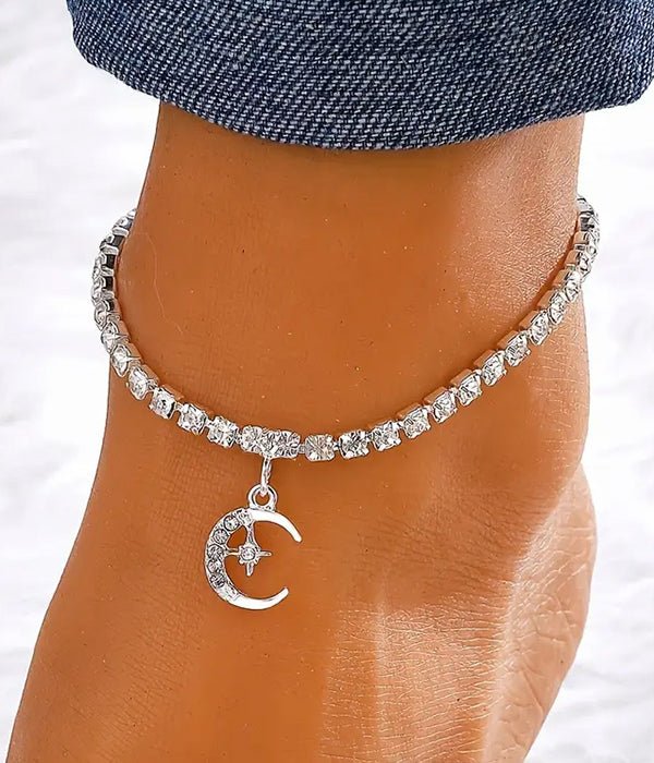 Rhinestone Moon Charm Anklet Ankle Bracelet-1