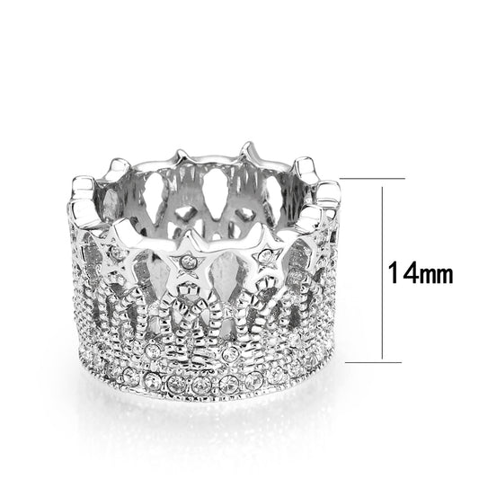 J6585 - Brass Ring  Synthetic Glass  Clear Rhodium Plated-1