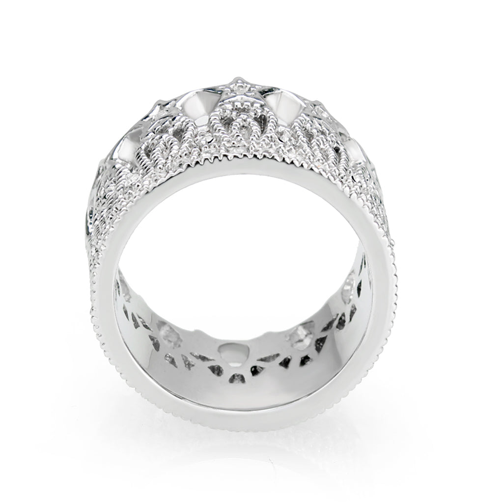 J6585 - Brass Ring  Synthetic Glass  Clear Rhodium Plated-2