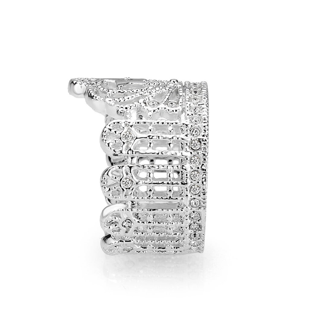 J7621 - Brass Ring  Synthetic Glass  Clear Rhodium Plated-3