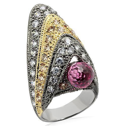 LO1001 - Rhodium+Gold+ Ruthenium Brass Ring with AAA Grade CZ  in Multi Color-0