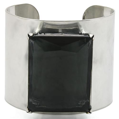 LO1145 - Antique Silver Brass Bangle with Synthetic Synthetic Glass in Black Diamond-0