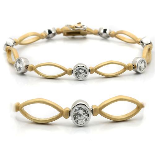 LO1154 - Matte Gold & Rhodium Brass Bracelet with AAA Grade CZ  in Clear-0
