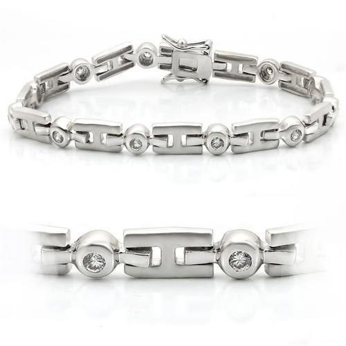 LO1163 - Matte Rhodium & Rhodium Brass Bracelet with AAA Grade CZ  in Clear-0