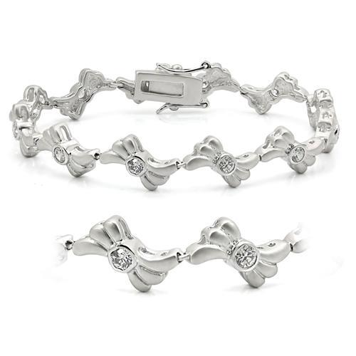 LO1164 - Matte Rhodium & Rhodium Brass Bracelet with AAA Grade CZ  in Clear-0