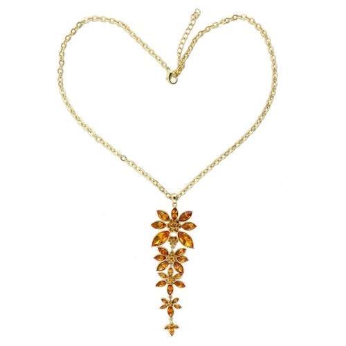LO1181 - Gold Brass Chain Pendant with Top Grade Crystal  in Topaz-0
