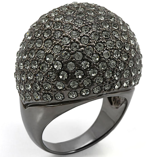 LO1264 - Ruthenium Brass Ring with Top Grade Crystal  in Black Diamond-0