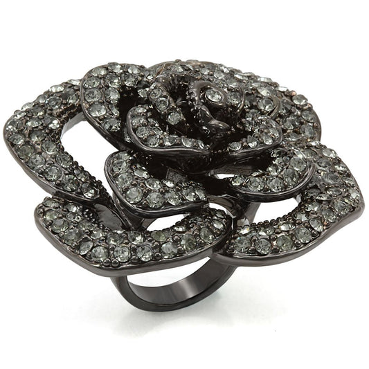 LO1266 - Ruthenium Brass Ring with Top Grade Crystal  in Black Diamond-0