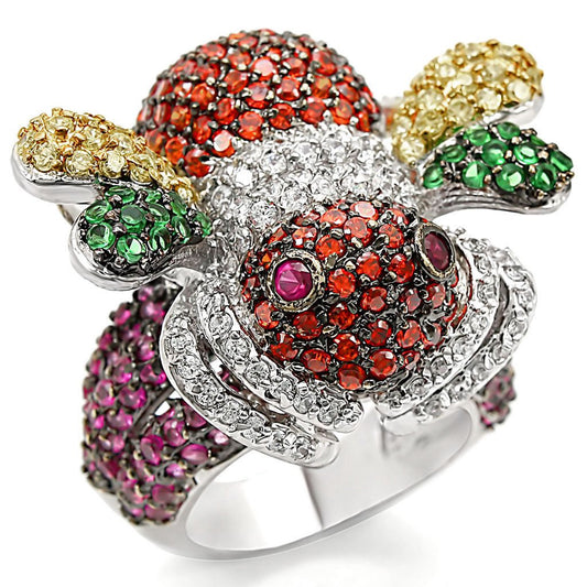 LO1329 - Rhodium+Gold+ Ruthenium Brass Ring with Synthetic Corundum in Ruby-0
