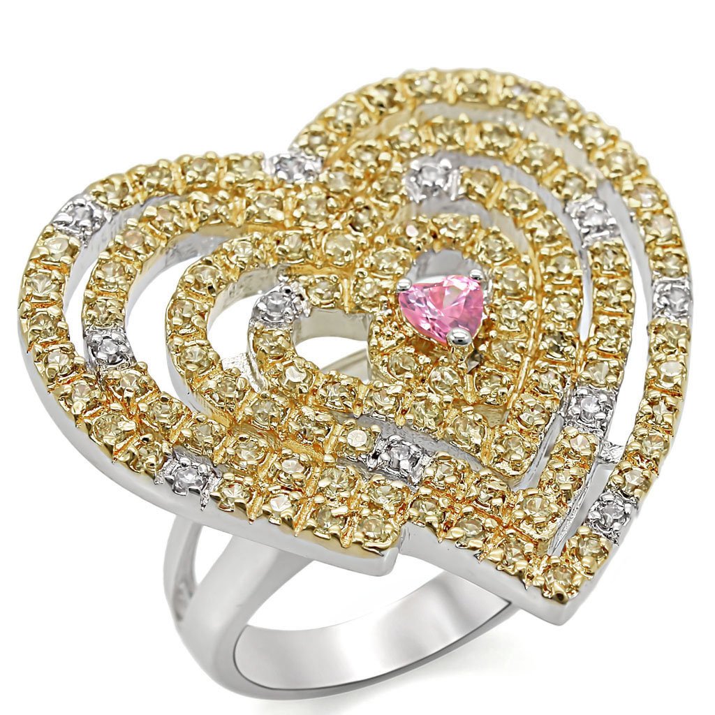 LO1337 - Reverse Two-Tone Brass Ring with AAA Grade CZ  in Rose-0