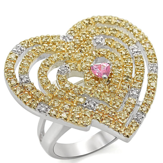 LO1337 - Reverse Two-Tone Brass Ring with AAA Grade CZ  in Rose-0