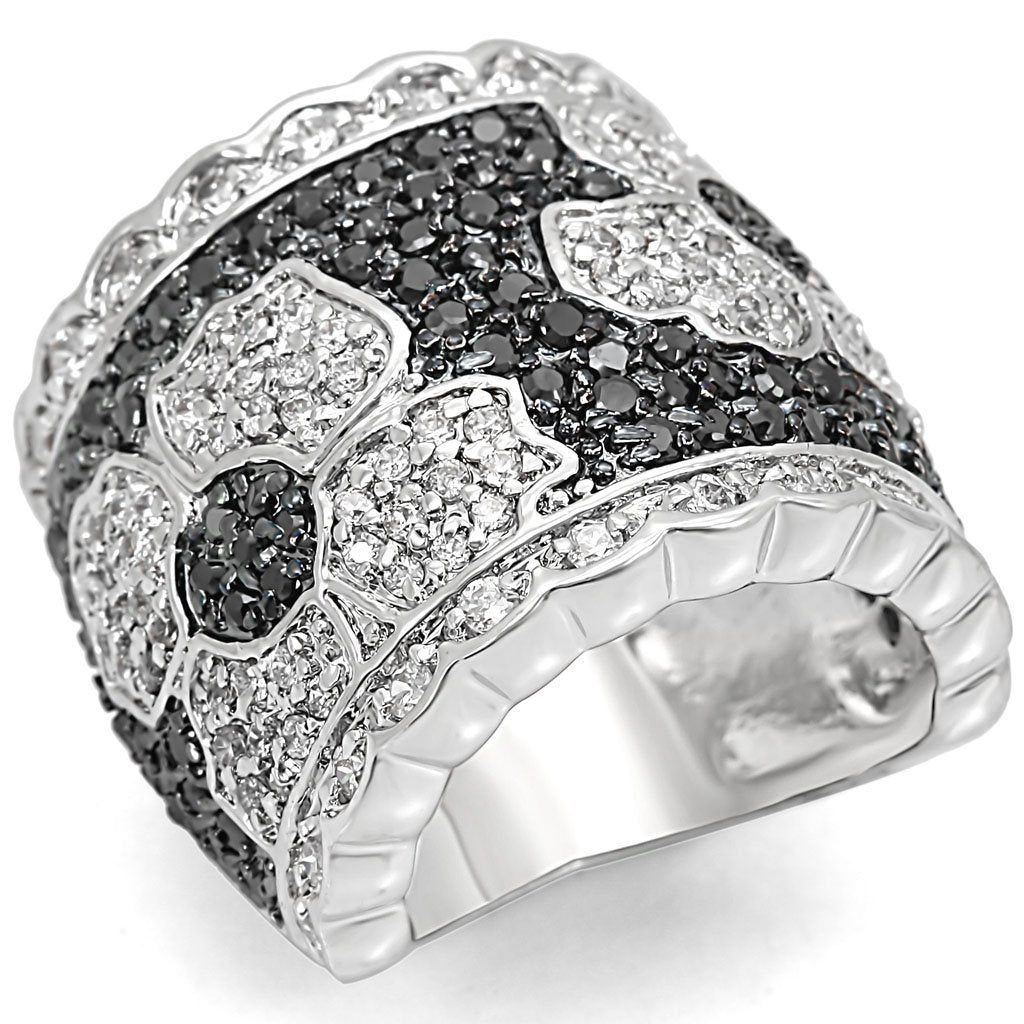 LO1346 - Rhodium + Ruthenium Brass Ring with AAA Grade CZ  in Clear-0