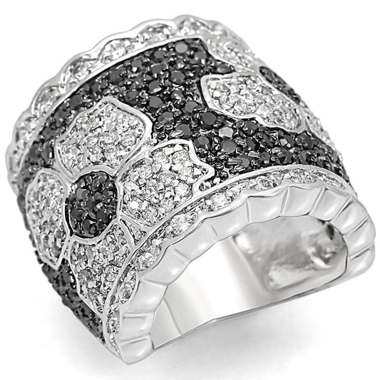 LO1346 - Rhodium + Ruthenium Brass Ring with AAA Grade CZ  in Clear-0