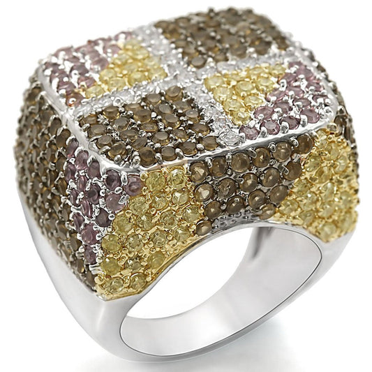 LO1350 - Rhodium+Gold+ Ruthenium Brass Ring with AAA Grade CZ  in Multi Color-0