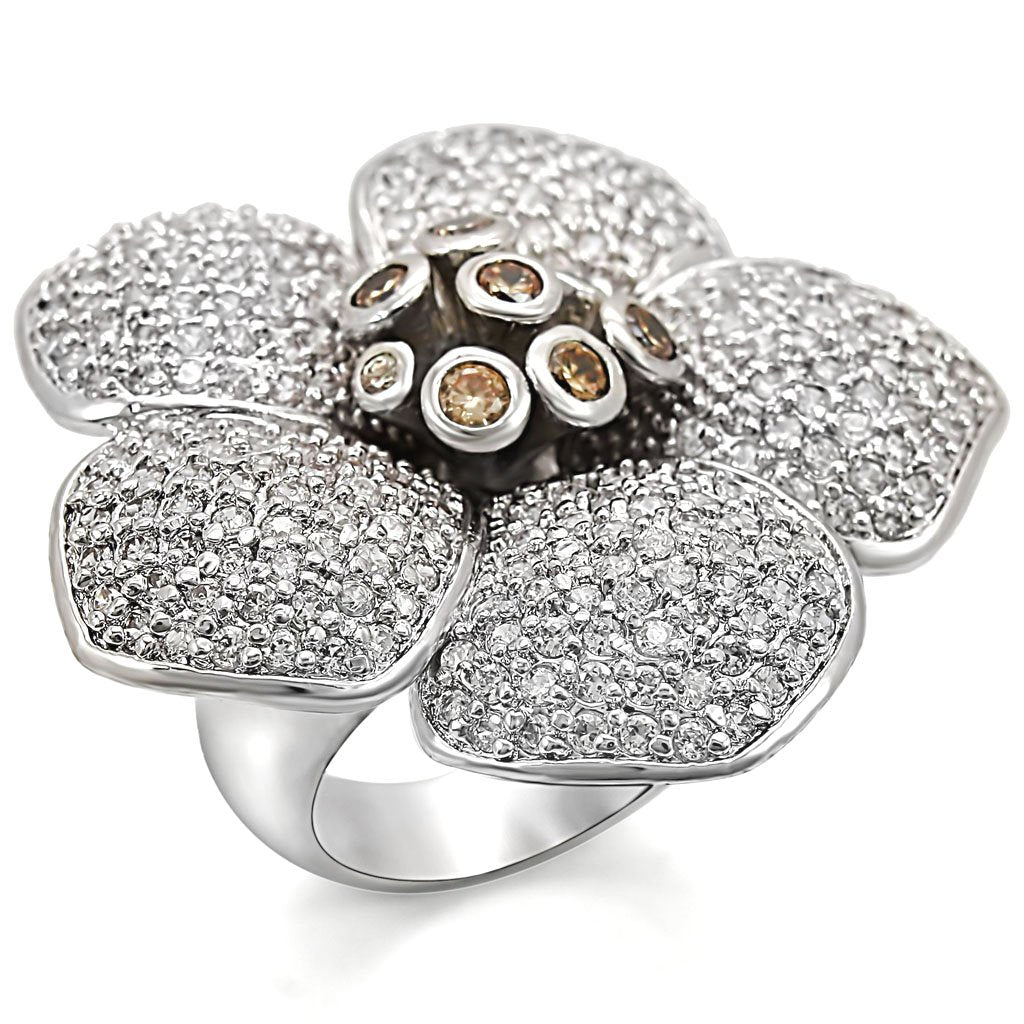 LO1352 - Rhodium Brass Ring with AAA Grade CZ  in Champagne-0