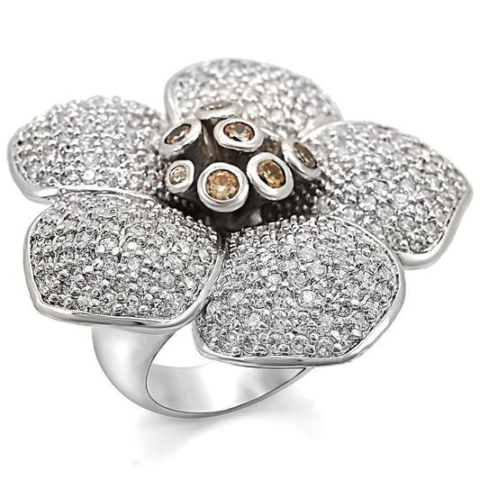 LO1352 - Rhodium Brass Ring with AAA Grade CZ  in Champagne-0