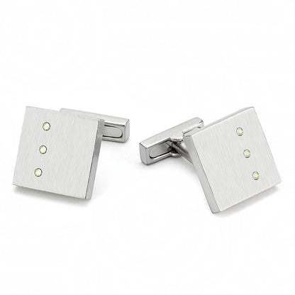 LO1381 - Rhodium Brass Cufflink with Top Grade Crystal  in Aurora Borealis (Rainbow Effect)-0