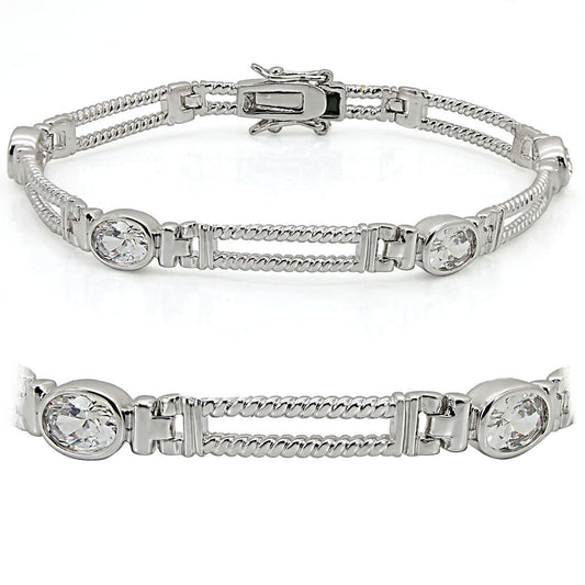 LO1393 - Rhodium Brass Bracelet with AAA Grade CZ  in Clear-0