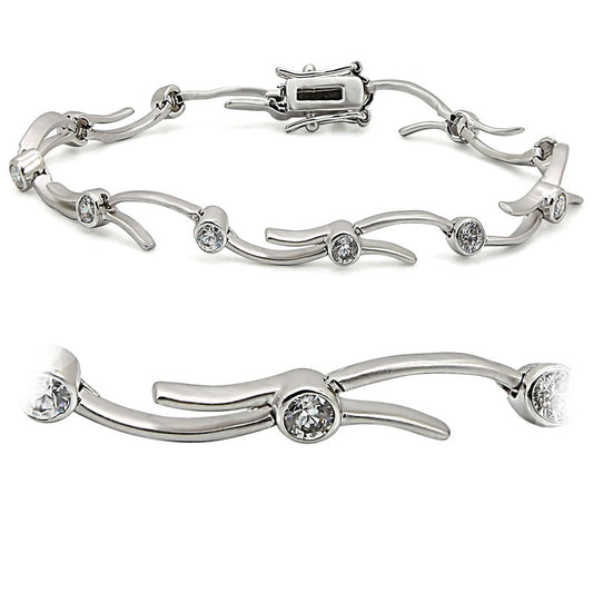 LO1404 - Matte Rhodium & Rhodium Brass Bracelet with AAA Grade CZ  in Clear-0