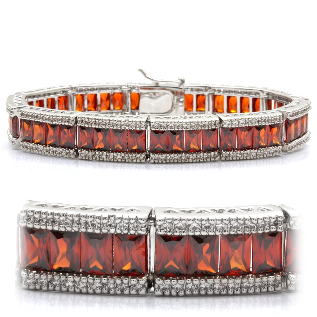 LO1458 - Rhodium Brass Bracelet with AAA Grade CZ  in Garnet-0