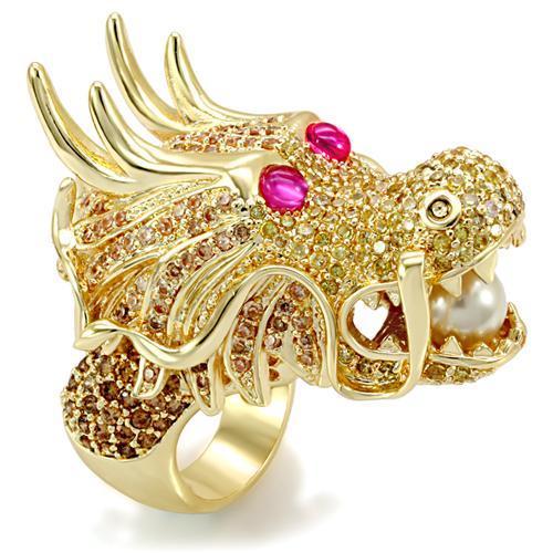 LO1477 - Imitation Gold Brass Ring with Synthetic Glass Bead in White-0