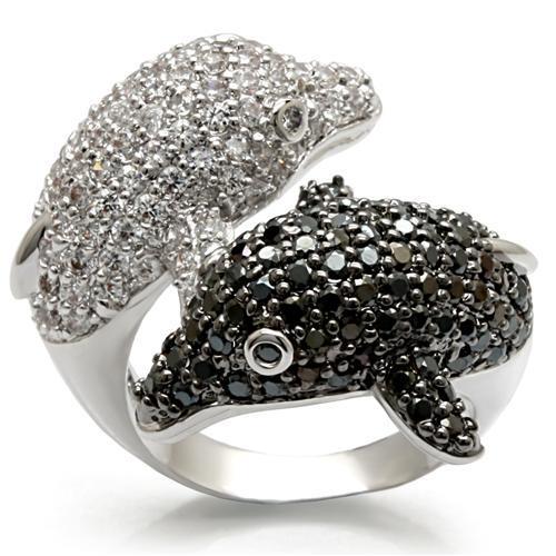 LO1481 - Rhodium + Ruthenium Brass Ring with AAA Grade CZ  in Black Diamond-0