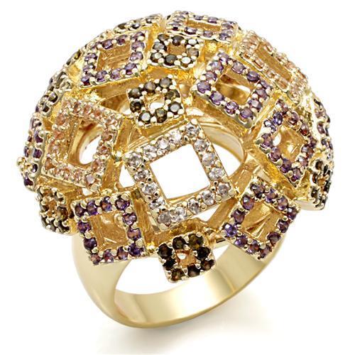 LO1485 - Imitation Gold Brass Ring with AAA Grade CZ  in Multi Color-0