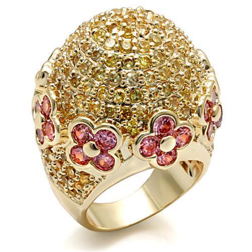 LO1489 - Imitation Gold Brass Ring with AAA Grade CZ  in Rose-0