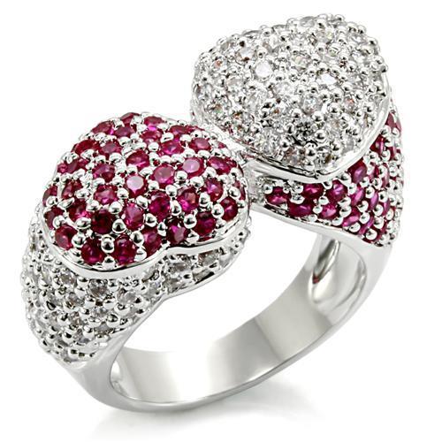 LO1493 - Rhodium Brass Ring with Synthetic Garnet in Ruby-0