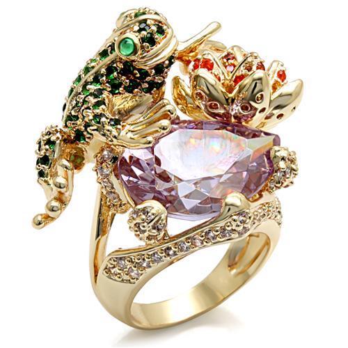 LO1496 - Imitation Gold Brass Ring with AAA Grade CZ  in Light Amethyst-0