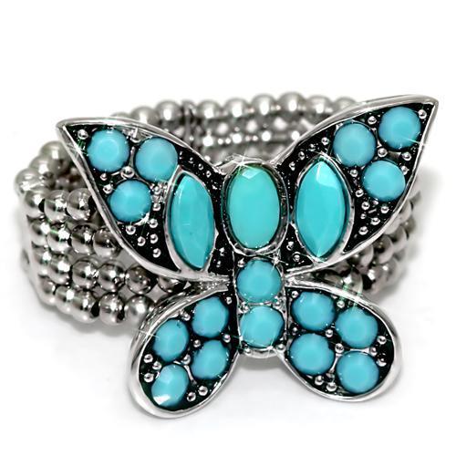 LO1523 - Rhodium Brass Ring with Synthetic Turquoise in Sea Blue-0