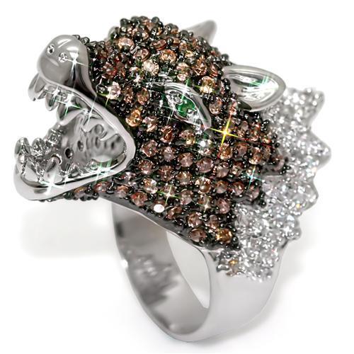 LO1529 - Rhodium + Ruthenium Brass Ring with AAA Grade CZ  in Multi Color-0