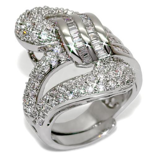 LO1537 - Rhodium Brass Ring with AAA Grade CZ  in Clear-0