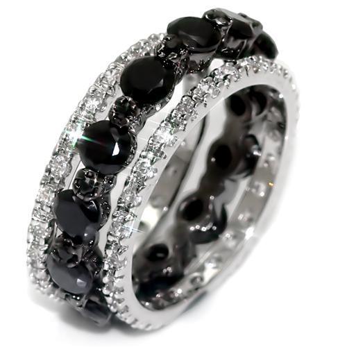 LO1542 - Rhodium + Ruthenium Brass Ring with AAA Grade CZ  in Black Diamond-0